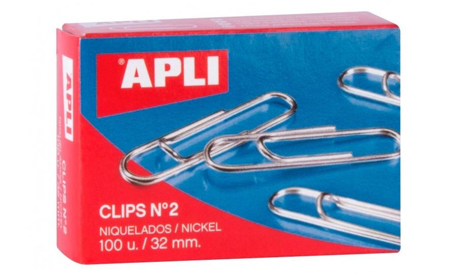 CAJA 100 CLIPS NIQUELADOS Nº 2 32MM APLI 11711