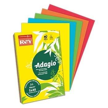 PAQUETE PAPEL DIN A4 5 COLORES SURTIDOS INTENSOS ADAGIO 80 GRAMOS 200 HOJAS