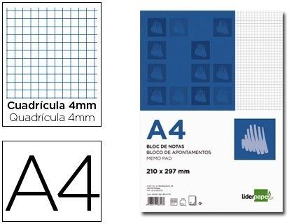 BLOC NOTAS LIDERPAPEL CUADRO 4MM A4 80 HOJAS 60G/M2 COD 3343