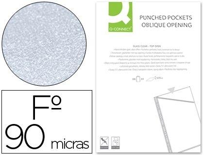 FUNDA Q-CONNECT CORTE OBLICUO 290X195 MM CRISTAL 4 TALADROS PVC 90 MC CAJA DE 100 UNIDADES COD 63467