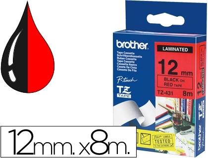 CINTA BROTHER TZE431 LAMINADA NEGRO-ROJO 12MM X 8MTS  COD. 94048