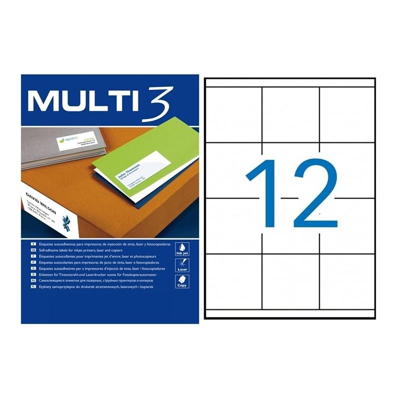 CAJA 100 HOJAS ETIQUETAS 70X67,7 MULTI 3 REF 4718