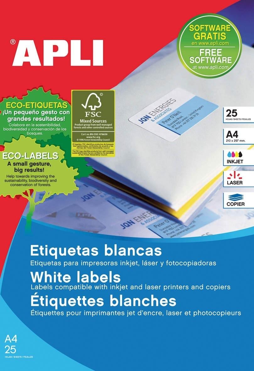 PAQUETE 25 HOJAS ETIQUETAS 210X297 APLI RF. 01215