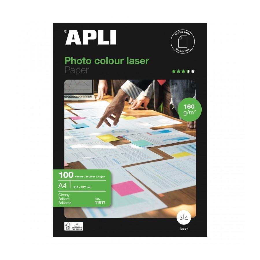 PAQUETE 100 HOJAS PAPEL FOTOGRAFICO A4 COLOUR LASER 160 GRS APLI RF. 11817