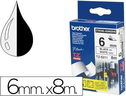 CINTA BROTHER TZES211 BLANCO-NEGRO 6MM LONGITUD 8 MT SUPERADHESIVA COD 46873
