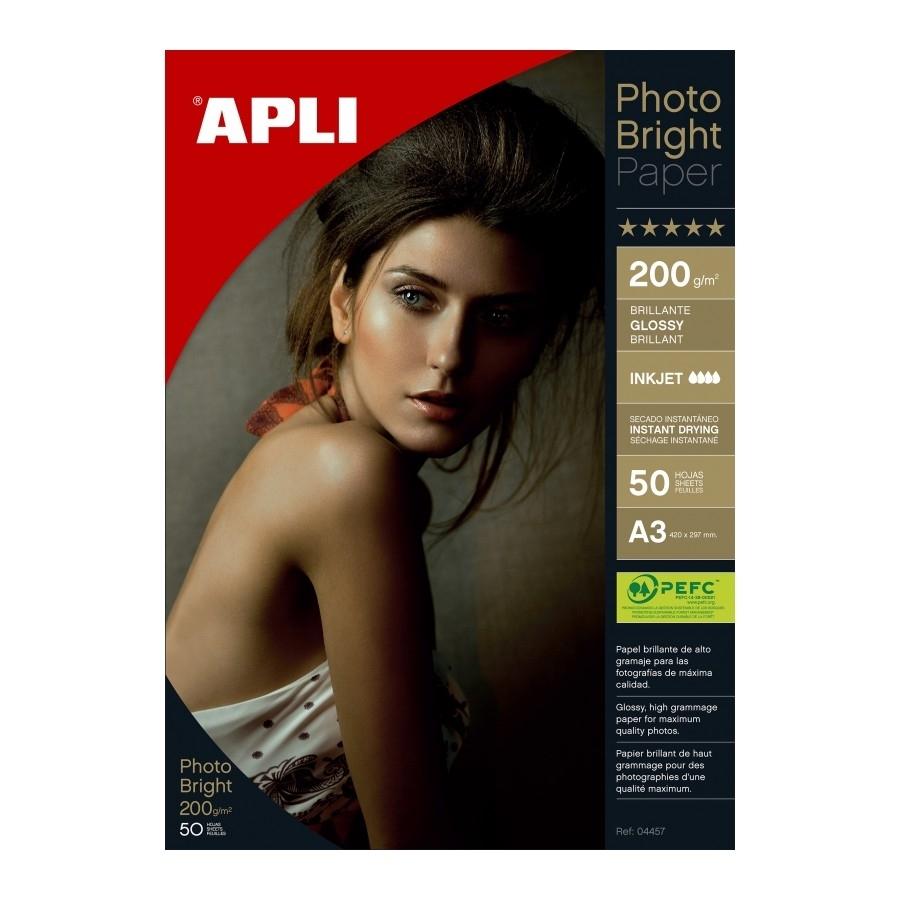 PAQUETE 50 HOJAS PAPEL FOTOGRAFICO A3 PHOTOBRIGHT 200 GRS APLI RF. 04457