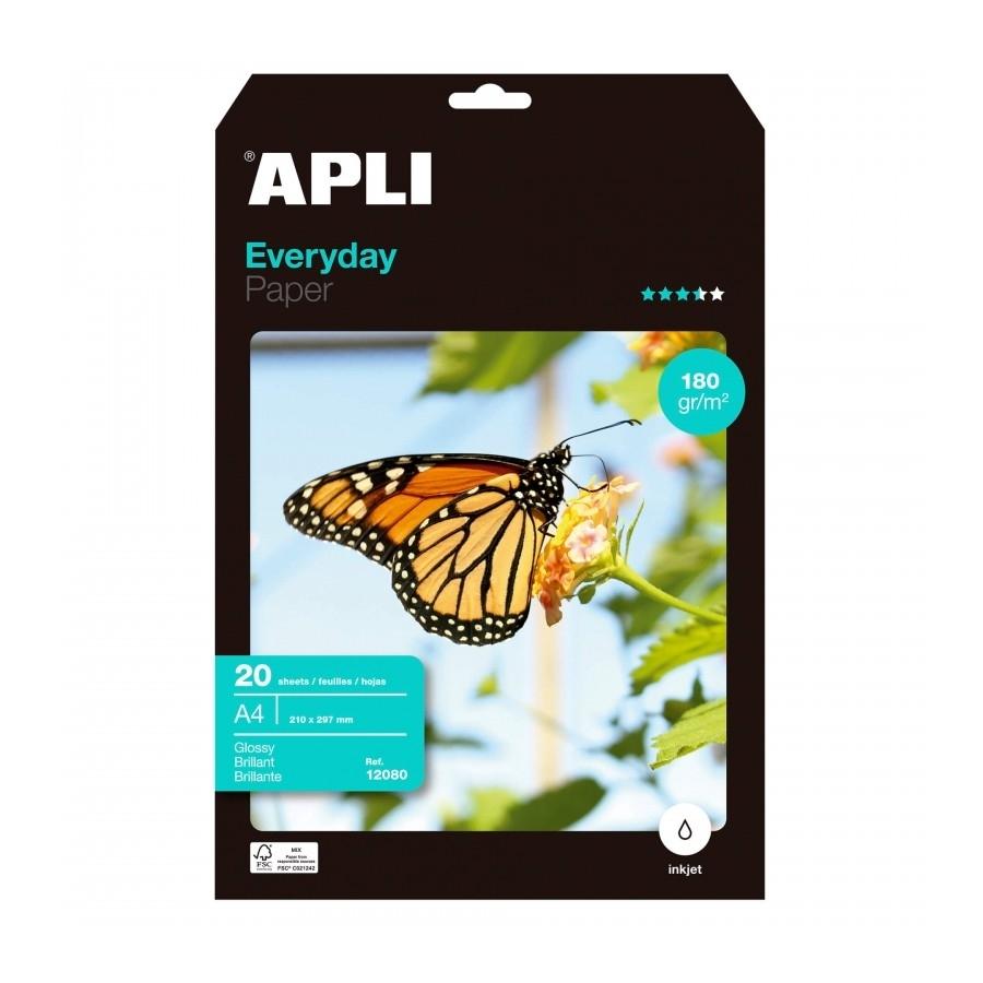 PAQUETE 20 HOJAS PAPEL FOTOGRAFICO A4 EVERYDAY 180 GRS APLI RF. 12080