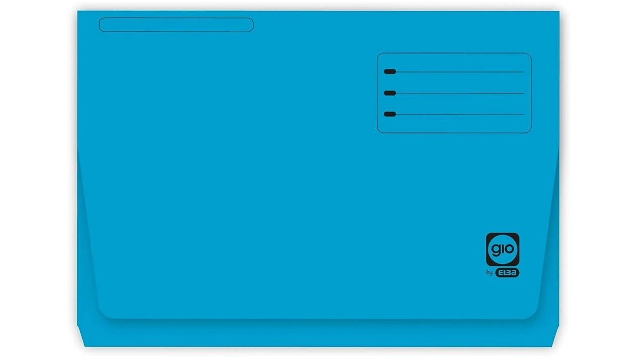CAJA 25 SUBCARPETAS CON BOLSA Y SOLAPAS GIO POCKET 320 GRS TAMAÑO FOLIO COLOR AZUL