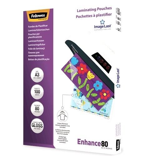 PACK 100 FUNDAS PLASTIFICAR FELLOWES A3 80 MICRAS BRILLO