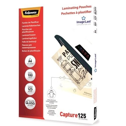 PACK 100 FUNDAS PLASTIFICAR FELLOWES A4 125 MICRAS BRILLO