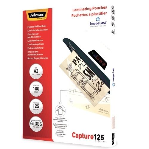 PACK 100 FUNDAS PLASTIFICAR FELLOWES A3 125 MICRAS BRILLO