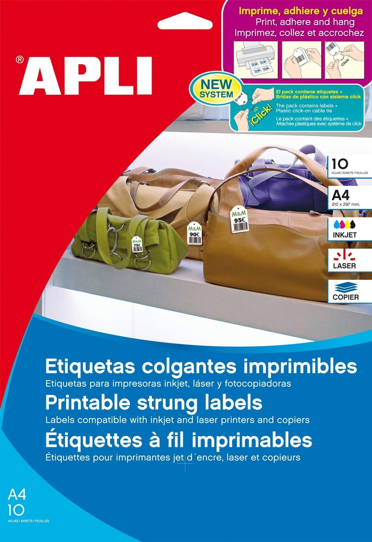 PAQUETE 10 HOJAS ETIQUETAS COLGANTES IMPRIMIBLES 28X43 APLI RF 11946