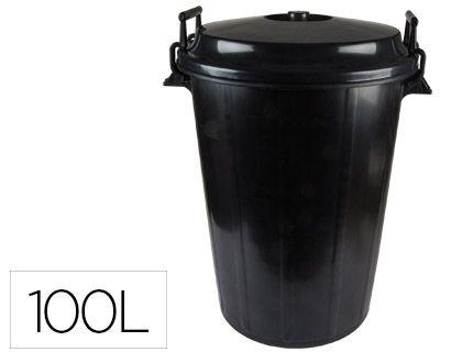 CUBO CONTENEDOR DE BASURA NEGRO CON TAPA PARA BOLSAS 85X105CM 100 LITROS
