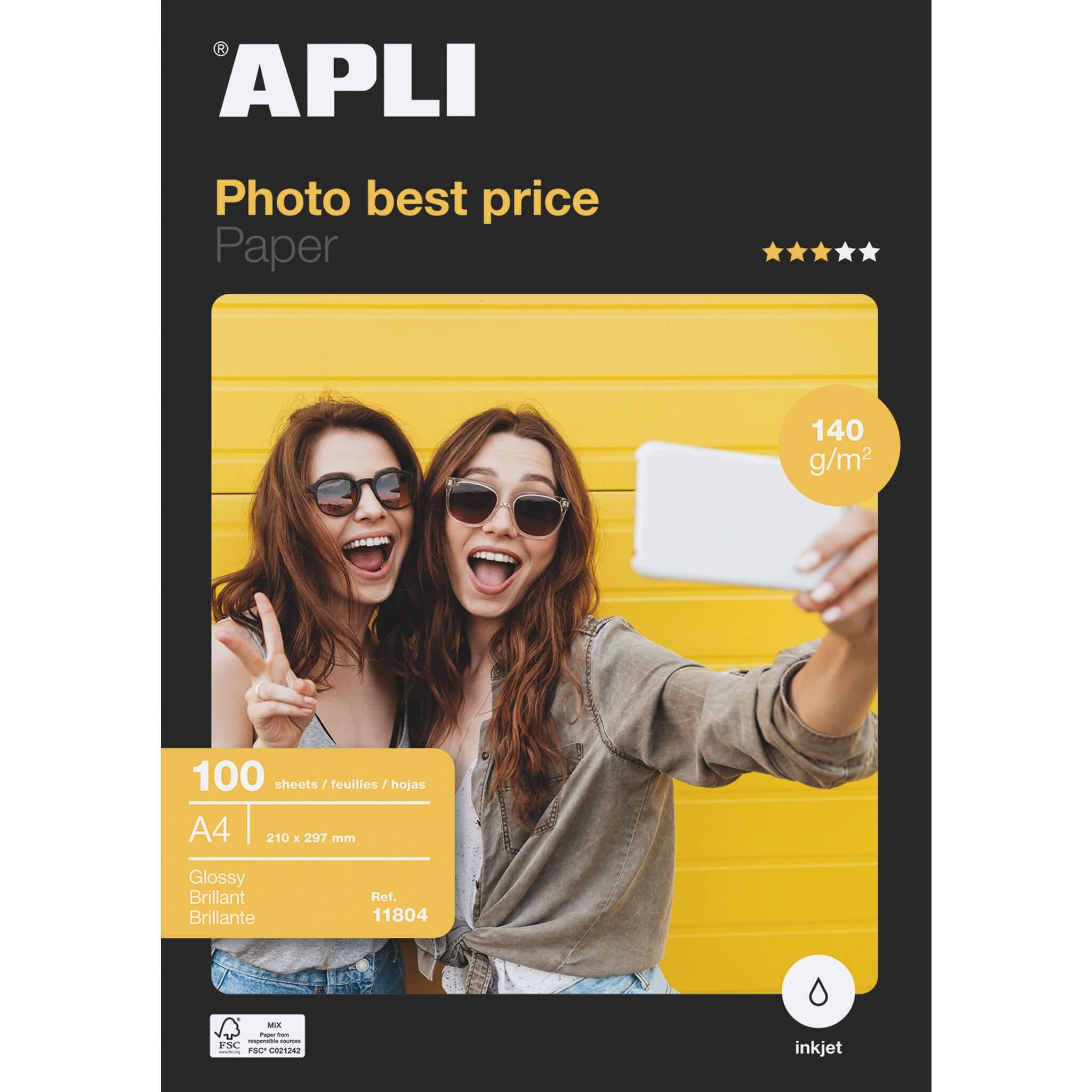 PAQUETE 100 HOJAS PAPEL FOTOGRAFICO A4 140G BEST PRICE APLI 11804
