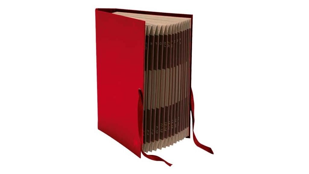 CARPETA DE FUELLE ACORDEON CARTON FORRADO FOLIO MARIOLA COLOR ROJO
