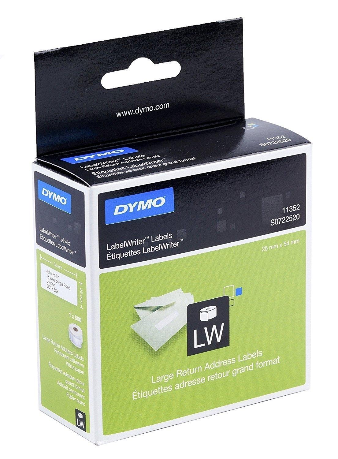 ROLLO 500 ETIQUETAS ADHESIVAS DYMO LABEL WRITER 11352 - S0722520 TAMAÑO 25X54 MM COLOR BLANCO