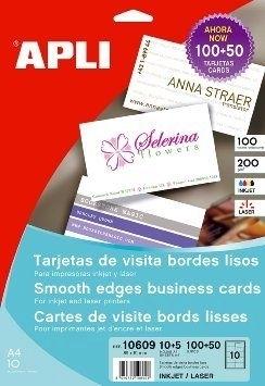 PAQUETE  TARJETAS DE VISITA BORDES LISOS 89X51 MM APLI RF 10609