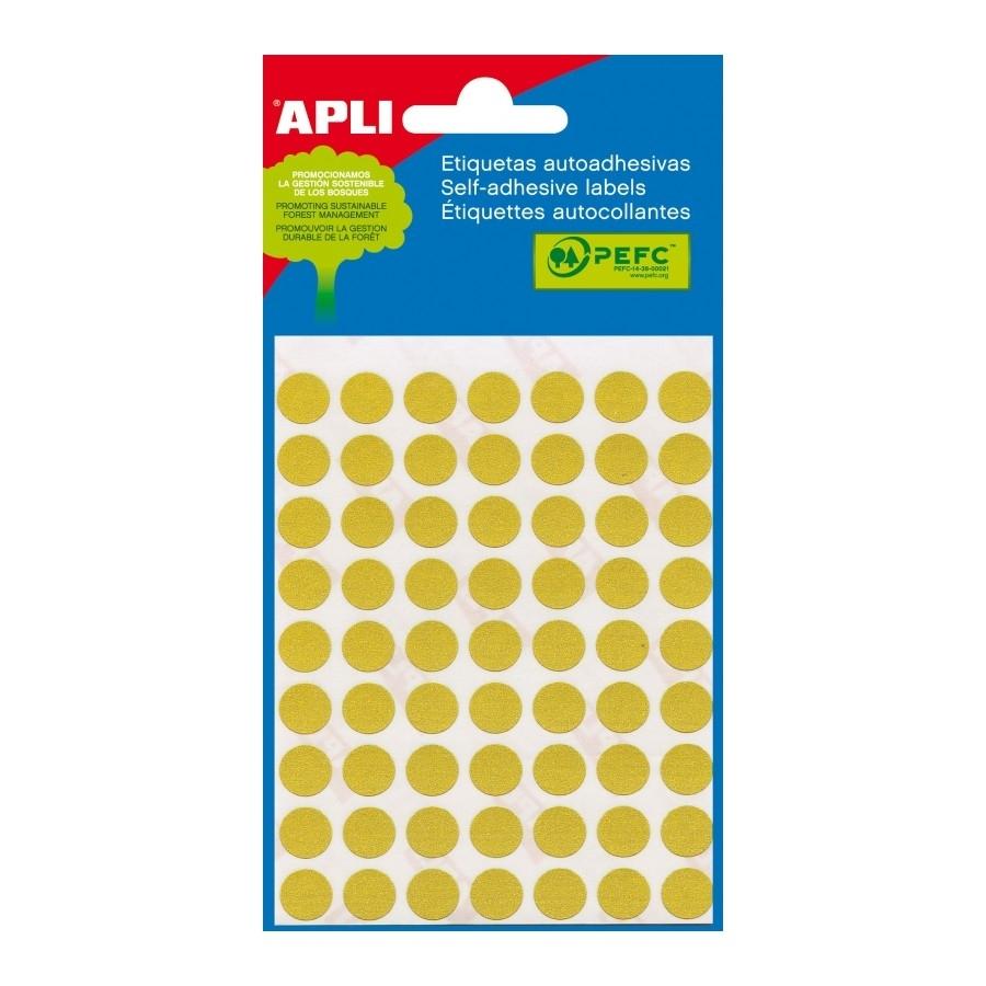 SOBRE 5 HOJAS ETIQUETAS ADHESIVAS AMARILLAS REDONDAS 13 MM APLI RF 2055