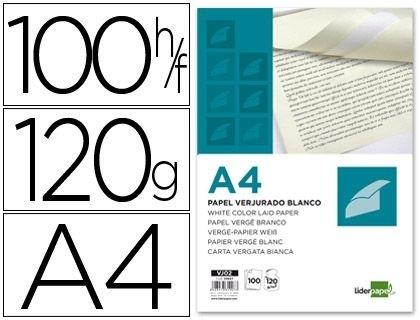 PAPEL VERJURADO LIDERPAPEL A4 120G/M2 BLANCO PAQUETE DE 100 COD 31907