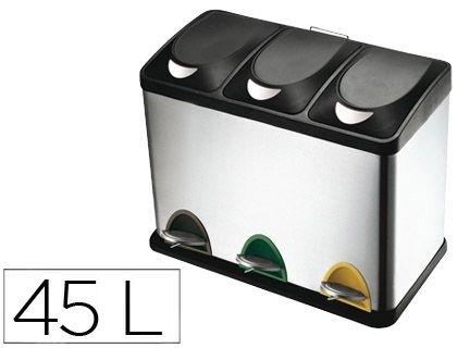 PAPELERA CONTENEDOR Q-CONNECT METALICA CON TAPADERA DE PLASTICO Y PEDAL 3 DEPOSITOS 45L 605X340X485 MM COD 72109
