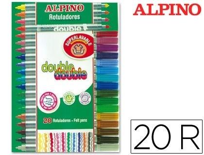 ROTULADOR ALPINO DOUBLE DOUBLE PUNTA GRUESA Y PUNTA FINA CAJA DE 20 COLORES COD 36320