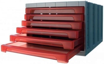 MODULO DE 6 CAJONES ARCHIVOTEC SERIE 6000 ROJO TRANSLUCIDO