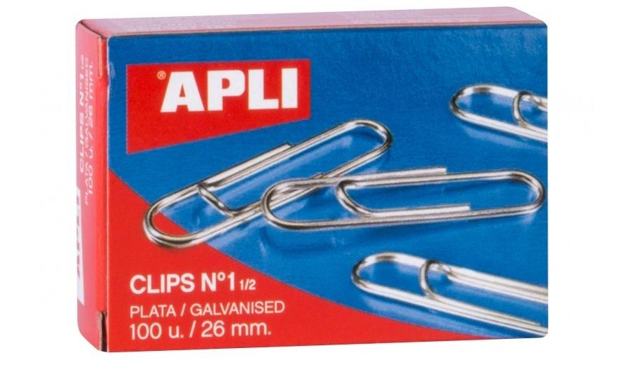 CAJA 100 CLIPS NIQUELADOS Nº 1,5 26MM APLI