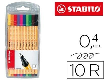 ROTULADOR STABILO PUNTA DE FIBRA POINT 88 ESTUCHE DE 10 COLORES SURTIDOS COD 78049