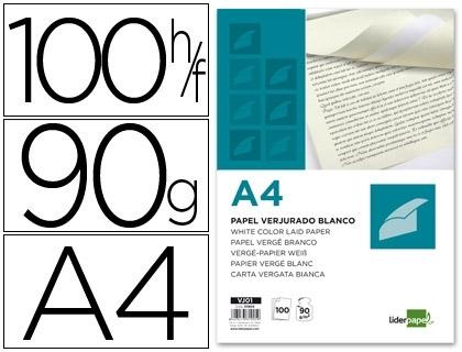 PAPEL VERJURADO LIDERPAPEL A4 90G/M2 BLANCO PAQUETE DE 100 COD. 31905
