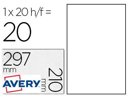 ETIQUETA ADHESIVA AVERY POLIESTER BLANCA 210 X 297 MM LASER PACK DE 20 UNIDADES - L4775-20 - COD 79220
