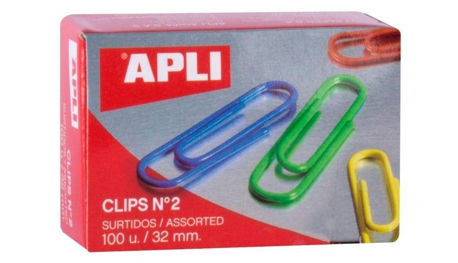 CAJA 100 CLIPS Nº 2 33MM COLORES SURTIDOS APLI