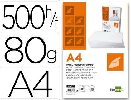 PAPEL LIDERPAPEL A4 80G/M2 PAQUETE DE 500 HOJAS BLANCO MICROPERFORADO EN TRES PARTES IGUALES