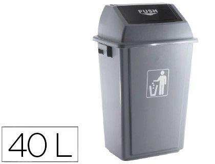 PAPELERA CONTENEDOR Q-CONNECT PLASTICO CON TAPA DE BALANCIN 40 LITROS GRIS 410X280X610 MM COD 75174