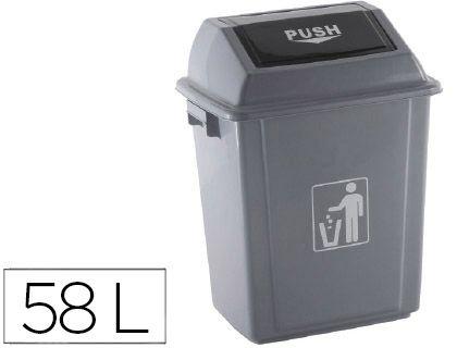 PAPELERA CONTENEDOR Q-CONNECT PLASTICO CON TAPA DE BALANCIN 58 LITROS GRIS 470X330X760 MM COD 75173