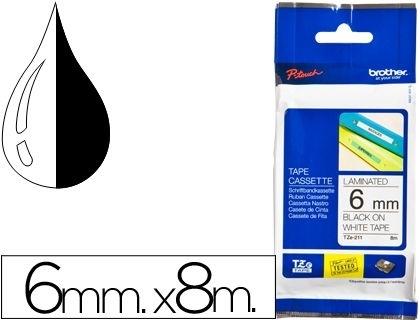 CINTA BROTHER TZE-211 BLANCO-NEGRO 6MM LONGITUD 8 MT COD 26809