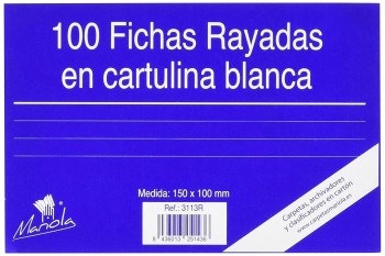 PAQUETE 100 FICHAS RAYADAS MARIOLA Nº3 100X150MM