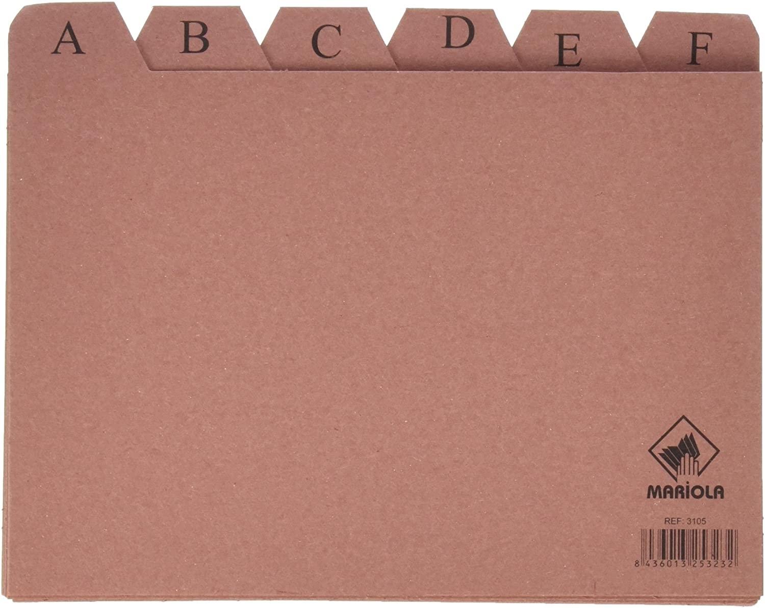 INDICE ALFABETICO FICHERO CARTON MARIOLA Nº 5 TAMAÑO 215X160