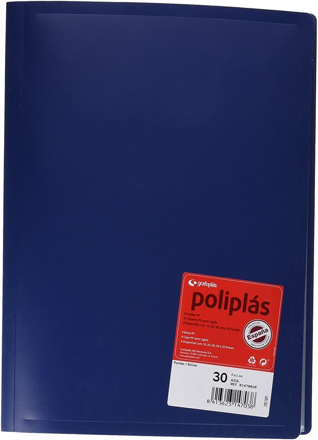CARPETA 30 FUNDAS FOLIO GRAFOPLAS POLIPLAS OPACO COLOR AZUL
