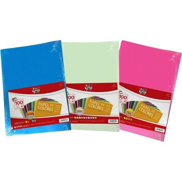 PAQUETE 100 HOJAS PAPEL 4 COLORES FLUOR SURTIDOS 75G/M2 FIXOPAPER GRAFOPLAS