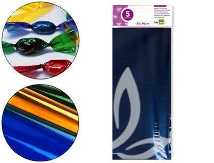 PAPEL CELOFAN LIDERPAPEL 50X70 CM 22G/M2 BOLSA DE 5 HOJAS AZUL COD 75028