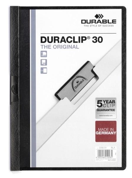 CARPETA DOSSIER CON PINZA LATERAL DURACLIP DURABLE ESTRECHO 30 HOJAS COLOR NEGRO