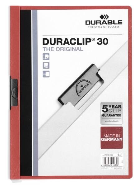 CARPETA DOSSIER CON PINZA LATERAL DURACLIP DURABLE ESTRECHO 30 HOJAS COLOR ROJO