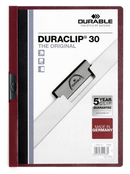 CARPETA DOSSIER CON PINZA LATERAL DURACLIP DURABLE ESTRECHO 30 HOJAS COLOR BERENJENA