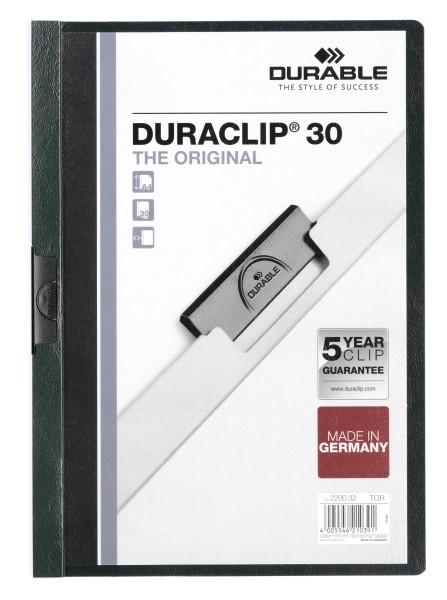CARPETA DOSSIER CON PINZA LATERAL DURACLIP DURABLE ESTRECHO 30 HOJAS COLOR VERDE