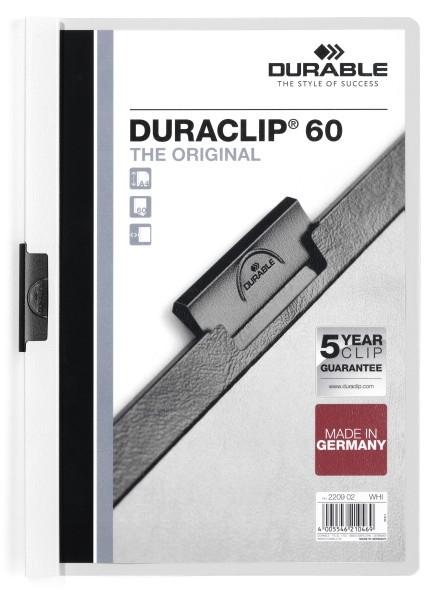 CARPETA DOSSIER CON PINZA LATERAL DURACLIP DURABLE ANCHO 60 HOJAS COLOR BLANCO