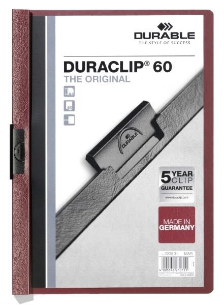 CARPETA DOSSIER CON PINZA LATERAL DURACLIP DURABLE ANCHO 60 HOJAS COLOR BERENJENA