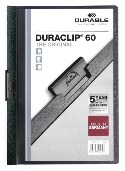 CARPETA DOSSIER CON PINZA LATERAL DURACLIP DURABLE ANCHO 60 HOJAS COLOR VERDE OSCURO