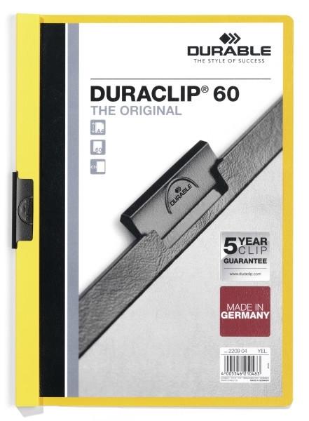 CARPETA DOSSIER CON PINZA LATERAL DURACLIP DURABLE ANCHO 60 HOJAS COLOR AMARILLO
