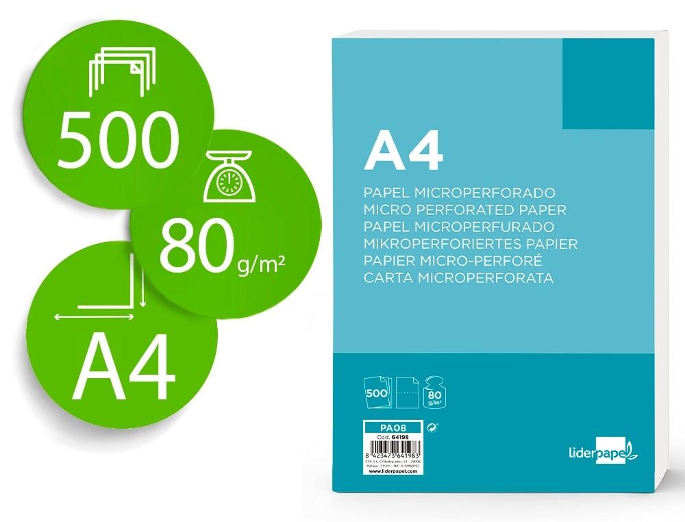 PAPEL LIDERPAPEL A4 80G/M2 PAQUETE DE 500 HOJAS BLANCO MICROPERFORADO EN DOS PARTES IGUALES
