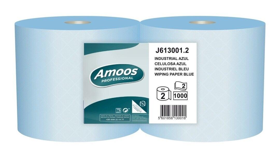 PAPEL SECAMANOS INDUSTRIAL AMOOS 2 CAPAS 235 MM X 300 MT COLOR AZUL PAQUETE DE 2 ROLLOS COD 78535